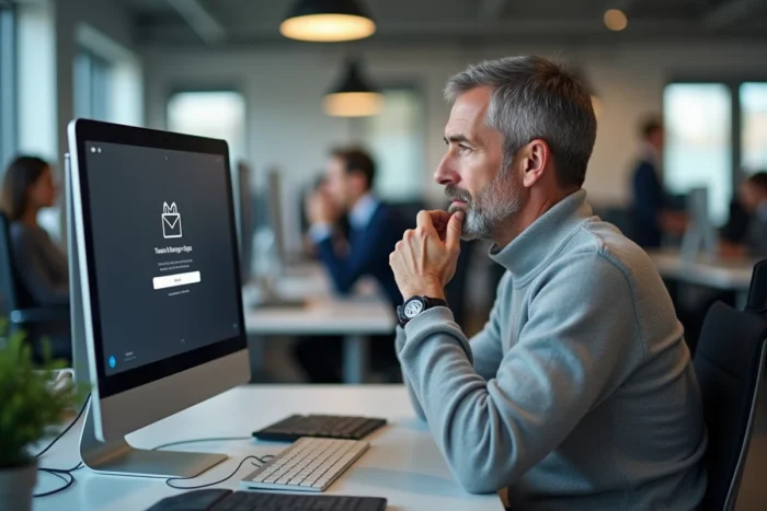 Homme en entreprise face à une erreur de connexion sur le webmail Strasbourg sur ordinateur de bureau